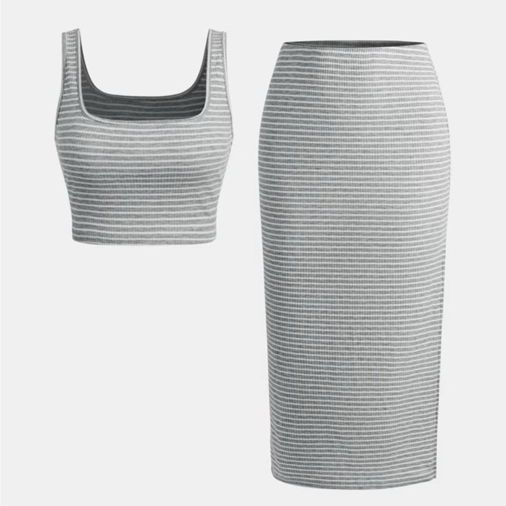 SOLD Striped Gray Women's Skirt Set